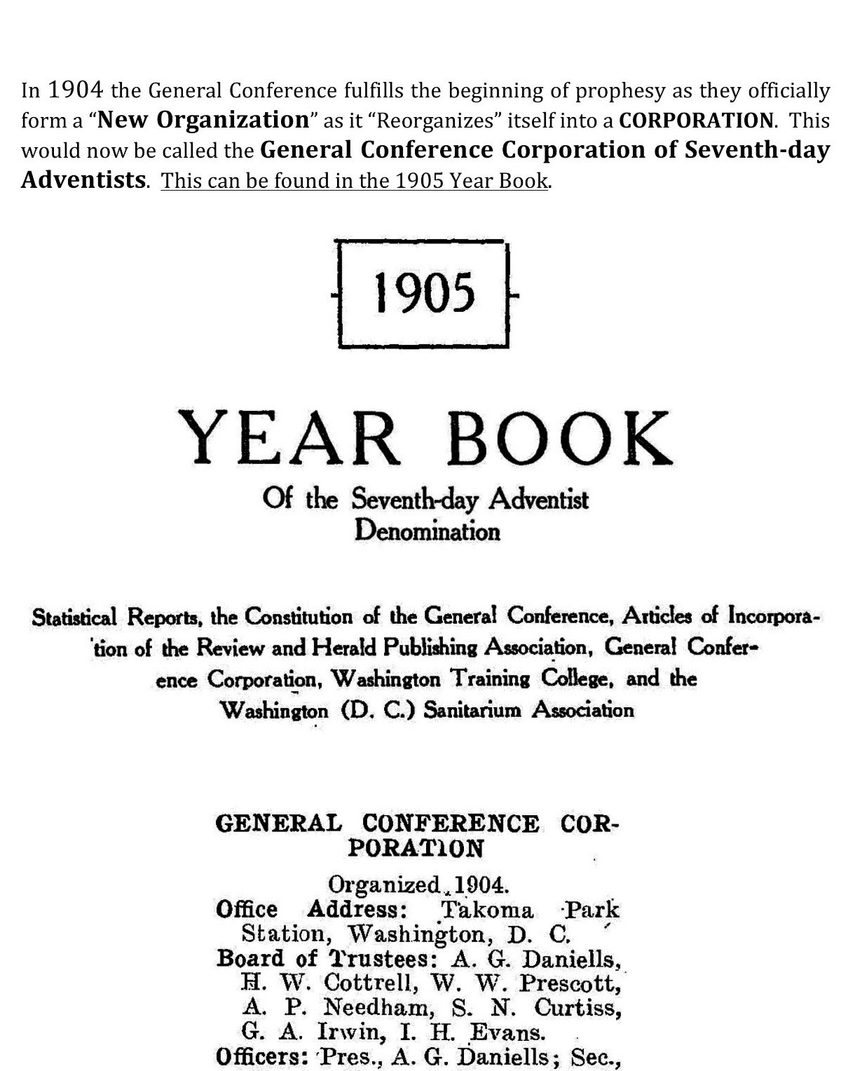 1904 General Conference Corporation of Seventh Day Adventists.