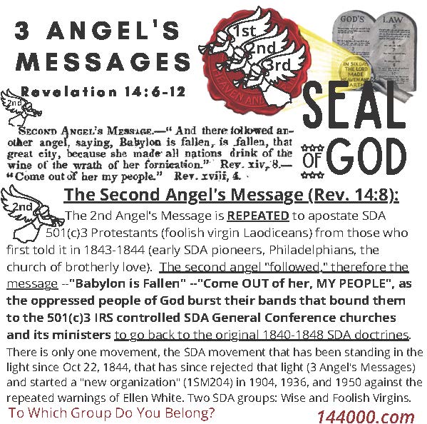Second Angel’s Message Warning: Babylon is Fallen – Ellen White Rebukes GC SDA Apostasy and Calls 144,000 Out of the Fallen Churches