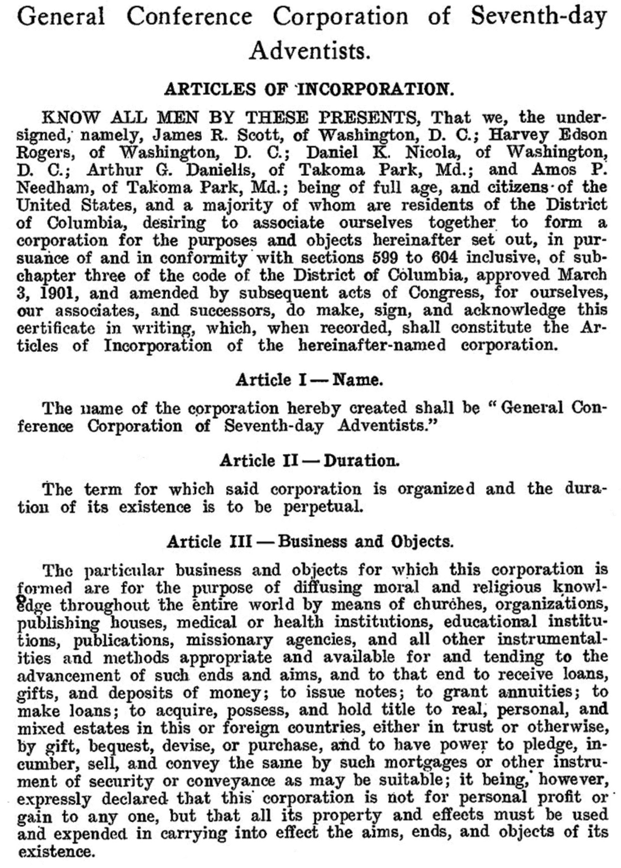 1904 General Conference Corporation of Seventh Day Adventists.