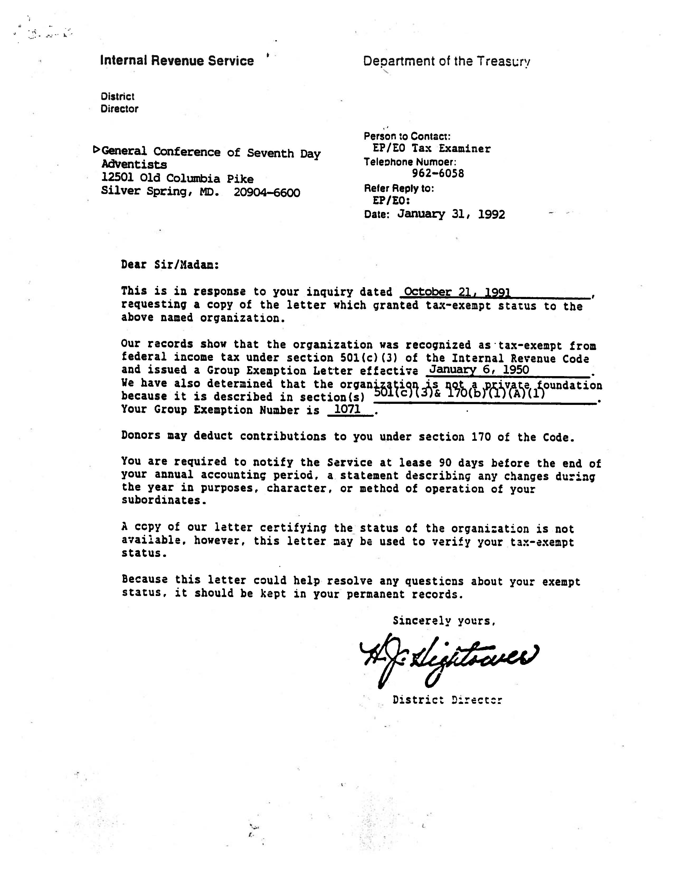 501(c)(3) General Conference SDA Church and State Merger Exposed – AntiChrist Babylonian Control Letter