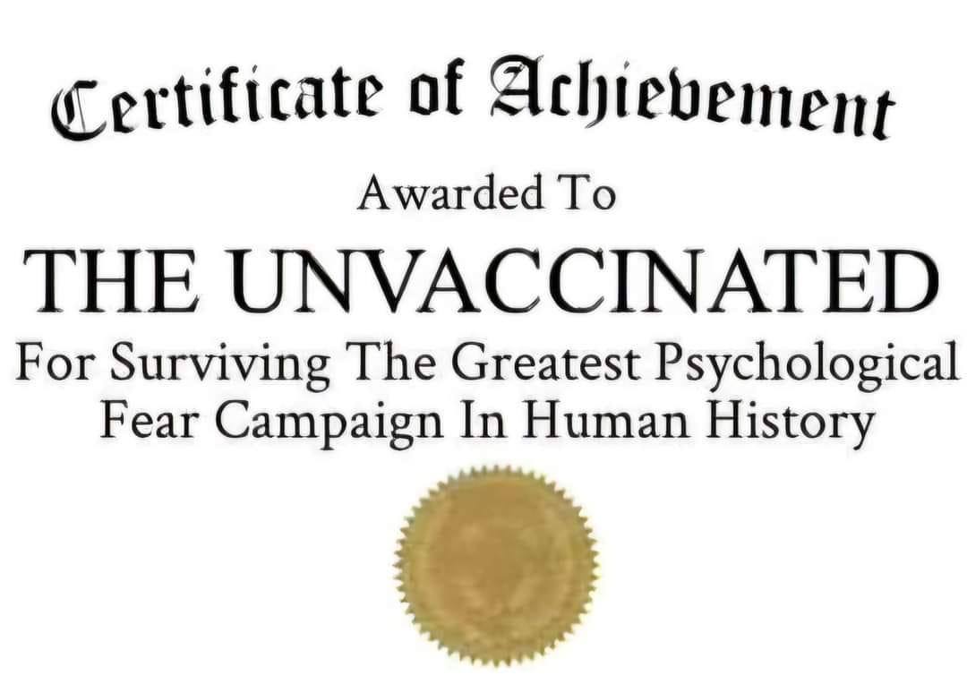 Certificate of Achievement AwArded to Unvaccinated