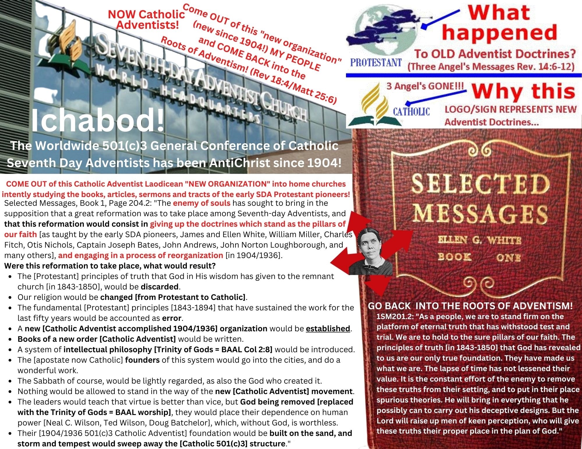 Our Religion would be changed from Protestant to Catholic! Come out of this new organization (1SM204) that Ellen White warned us NOT to join.